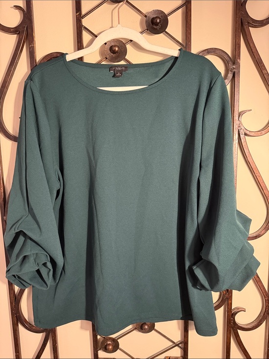Ann Taylor Factory Tops - Ann Taylor Factory Teal Green Long-Sleeve Tunic with Gathered Sleeves